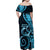 New Zealand Valentine Family Matching Off Shoulder Maxi Dress and Hawaiian Shirt Aroha Cyan Piwakawaka