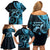 New Zealand Valentine Family Matching Off Shoulder Short Dress and Hawaiian Shirt Aroha Cyan Piwakawaka