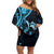 New Zealand Valentine Family Matching Off Shoulder Short Dress and Hawaiian Shirt Aroha Cyan Piwakawaka