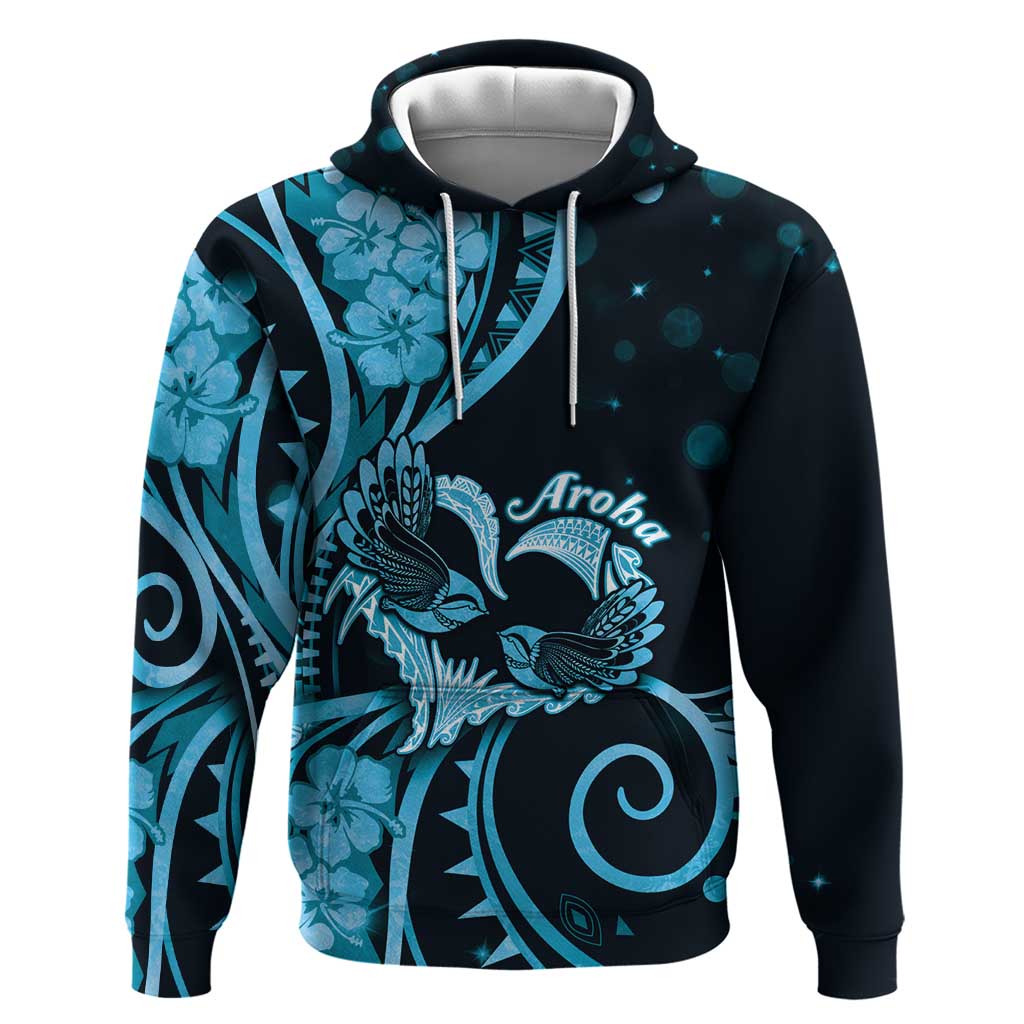 New Zealand Valentine Hoodie Aroha Cyan Piwakawaka