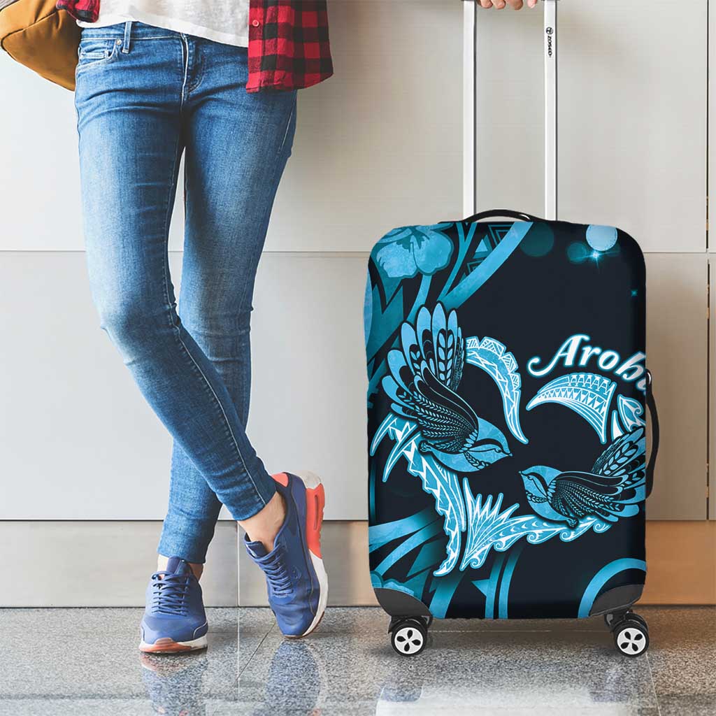 New Zealand Valentine Luggage Cover Aroha Cyan Piwakawaka LT05 - Polynesian Pride