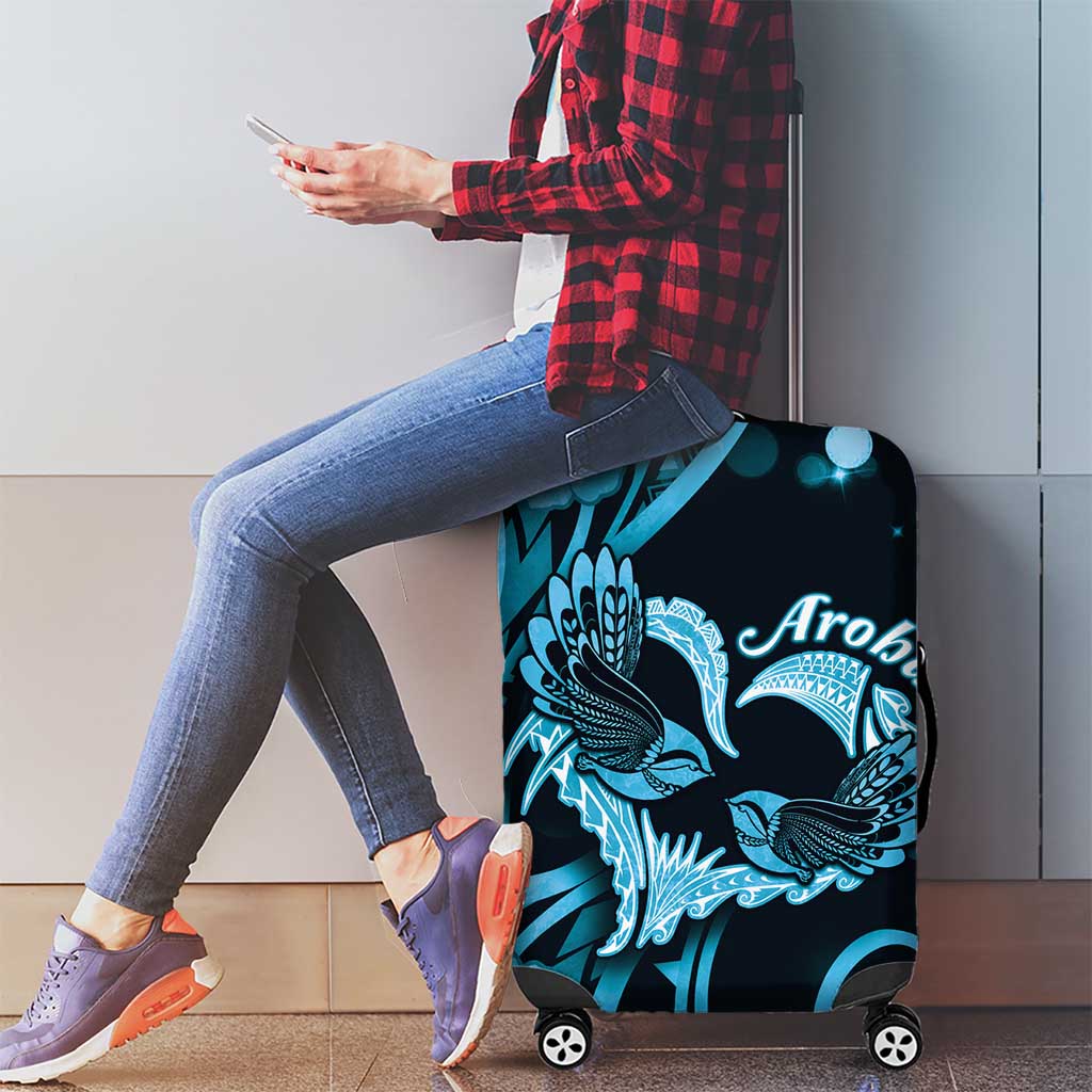 New Zealand Valentine Luggage Cover Aroha Cyan Piwakawaka LT05 - Polynesian Pride