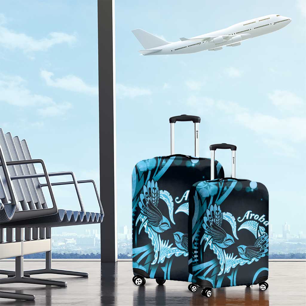 New Zealand Valentine Luggage Cover Aroha Cyan Piwakawaka LT05 - Polynesian Pride