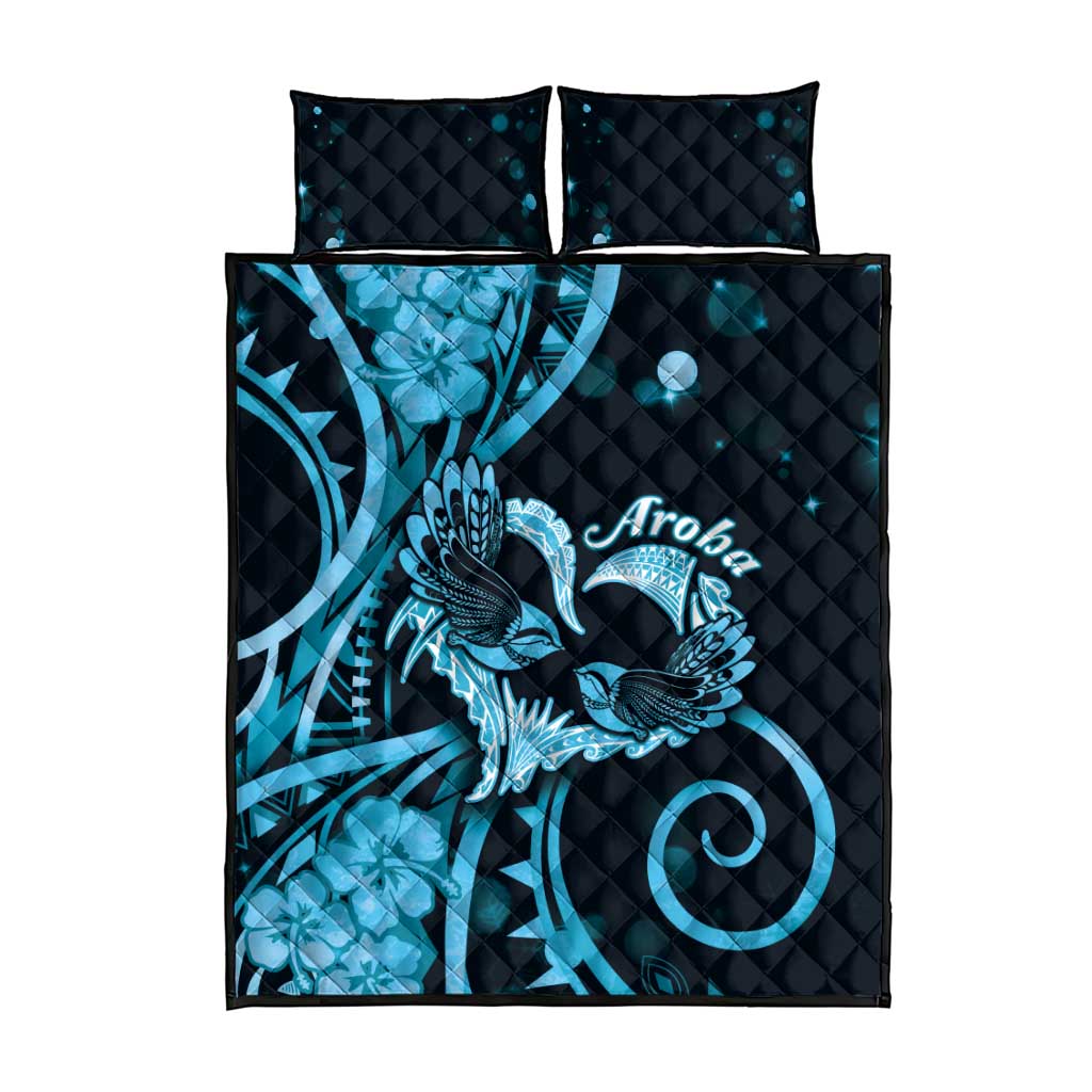New Zealand Valentine Quilt Bed Set Aroha Cyan Piwakawaka LT05 - Polynesian Pride