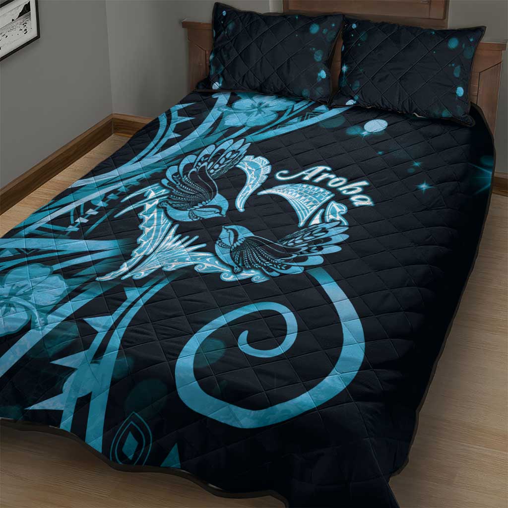 New Zealand Valentine Quilt Bed Set Aroha Cyan Piwakawaka LT05 - Polynesian Pride