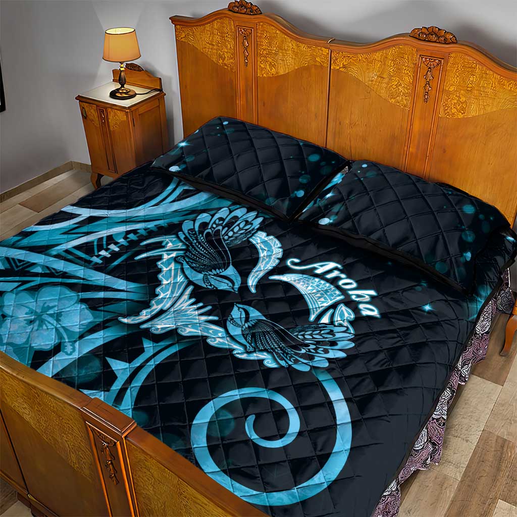 New Zealand Valentine Quilt Bed Set Aroha Cyan Piwakawaka LT05 - Polynesian Pride