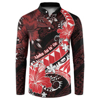 Personalised Hawaii Valentine Day Button Sweatshirt Polynesian Hibiscus Art Style Red LT05 Red - Polynesian Pride