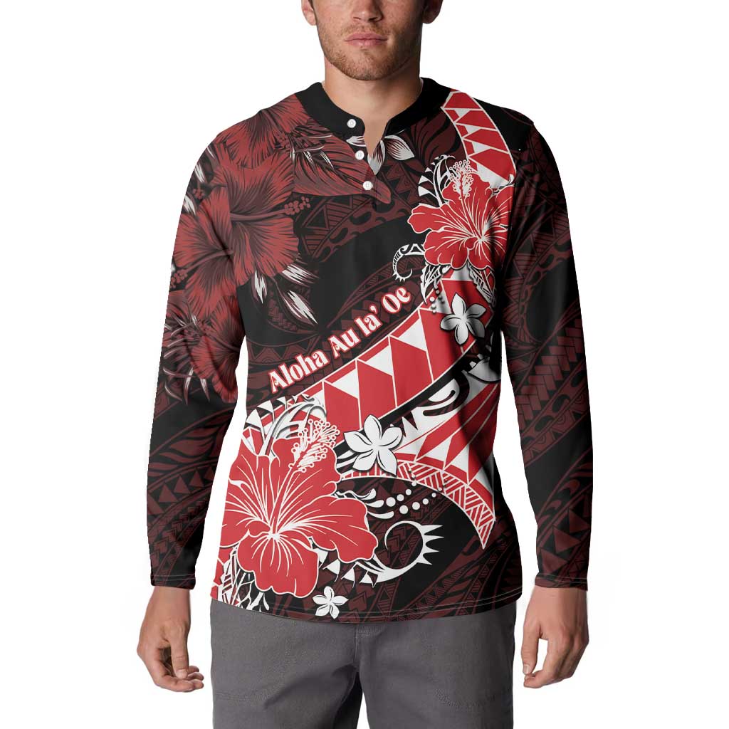 Personalised Hawaii Valentine Day Button Sweatshirt Polynesian Hibiscus Art Style Red LT05 - Polynesian Pride