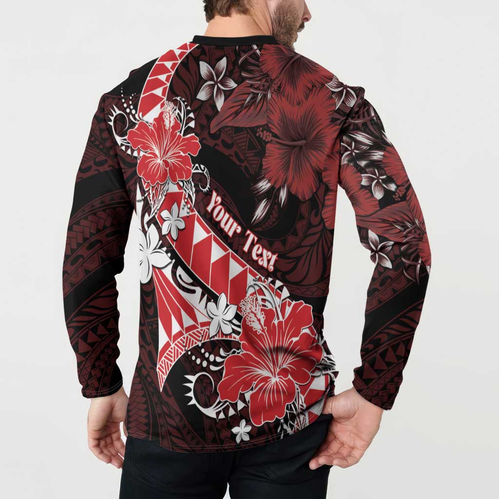 Personalised Hawaii Valentine Day Button Sweatshirt Polynesian Hibiscus Art Style Red LT05 - Polynesian Pride