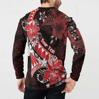Personalised Hawaii Valentine Day Button Sweatshirt Polynesian Hibiscus Art Style Red LT05 - Polynesian Pride