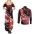 Personalised Hawaii Valentine Day Couples Matching Summer Maxi Dress and Long Sleeve Button Shirt Polynesian Hibiscus Art Style Red