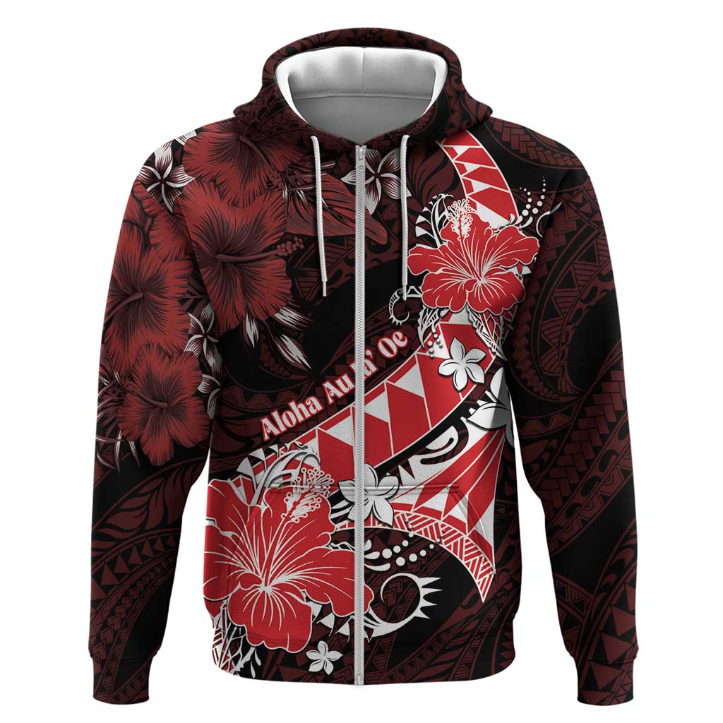 Personalised Hawaii Valentine Day Hoodie Polynesian Hibiscus Art Style Red LT05 Zip Hoodie Red - Polynesian Pride
