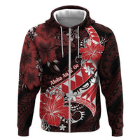 Personalised Hawaii Valentine Day Hoodie Polynesian Hibiscus Art Style Red LT05 Zip Hoodie Red - Polynesian Pride