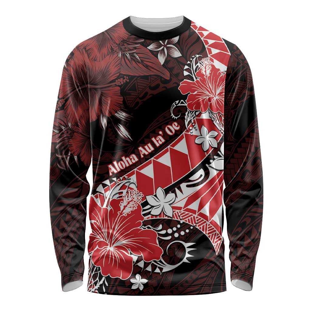 Personalised Hawaii Valentine Day Long Sleeve Shirt Polynesian Hibiscus Art Style Red LT05 Unisex Red - Polynesian Pride