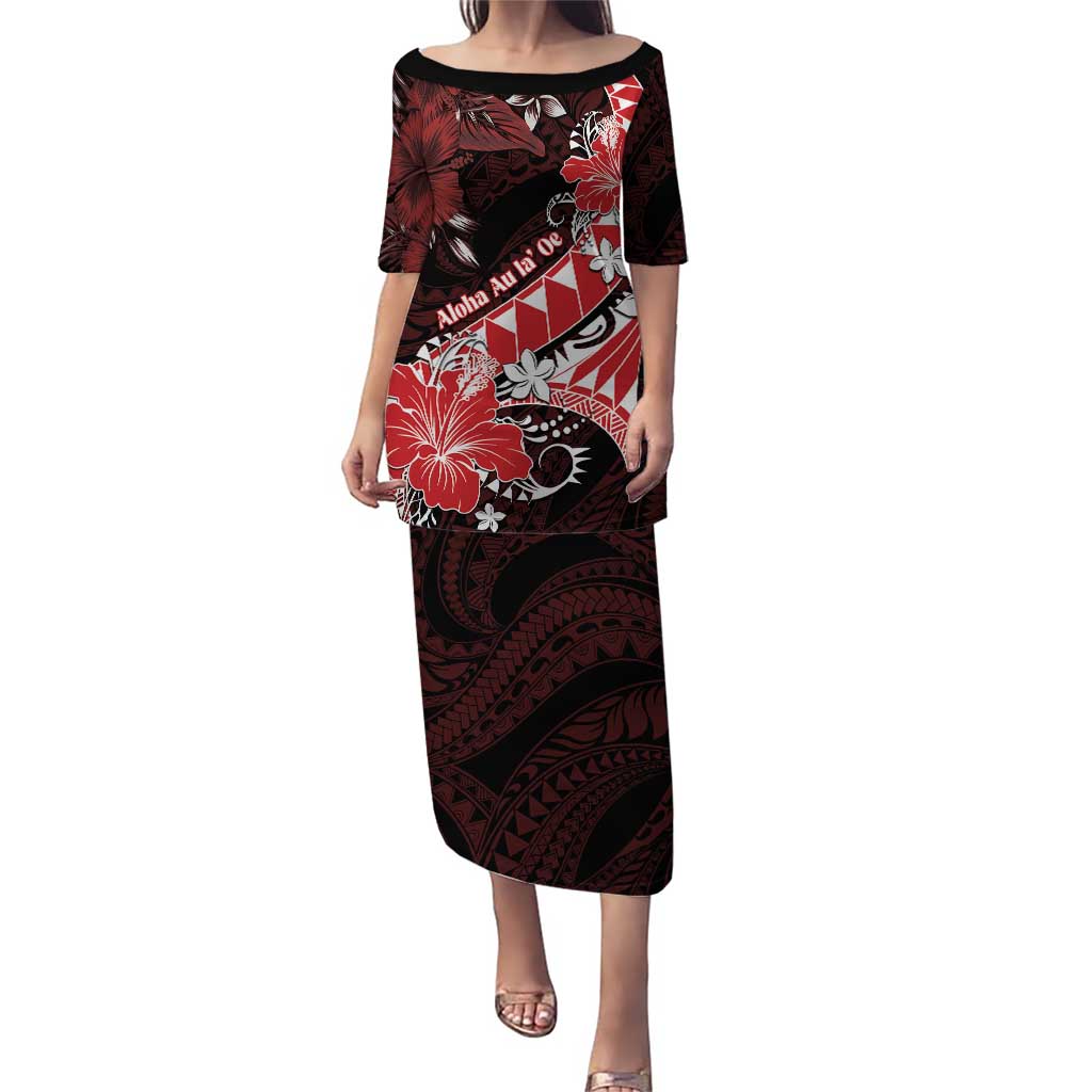 Personalised Hawaii Valentine Day Puletasi Polynesian Hibiscus Art Style Red LT05 Long Dress Red - Polynesian Pride