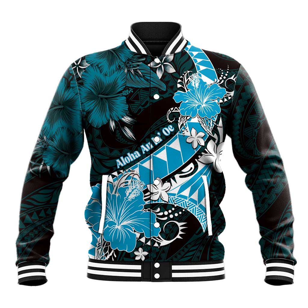 Personalised Hawaii Valentine Day Baseball Jacket Polynesian Hibiscus Art Style Turquoise LT05 Unisex Turquoise - Polynesian Pride