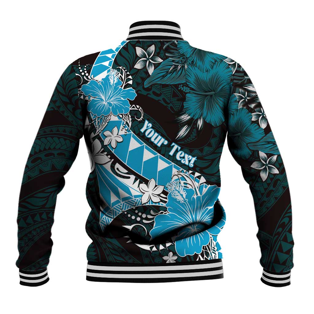 Personalised Hawaii Valentine Day Baseball Jacket Polynesian Hibiscus Art Style Turquoise LT05 - Polynesian Pride