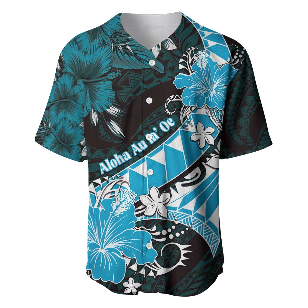 Personalised Hawaii Valentine Day Baseball Jersey Polynesian Hibiscus Art Style Turquoise LT05 Turquoise - Polynesian Pride