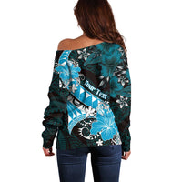 Personalised Hawaii Valentine Day Off Shoulder Sweater Polynesian Hibiscus Art Style Turquoise LT05 - Polynesian Pride