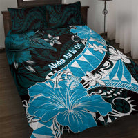 Hawaii Valentine Day Quilt Bed Set Polynesian Hibiscus Art Style Turquoise LT05 Turquoise - Polynesian Pride