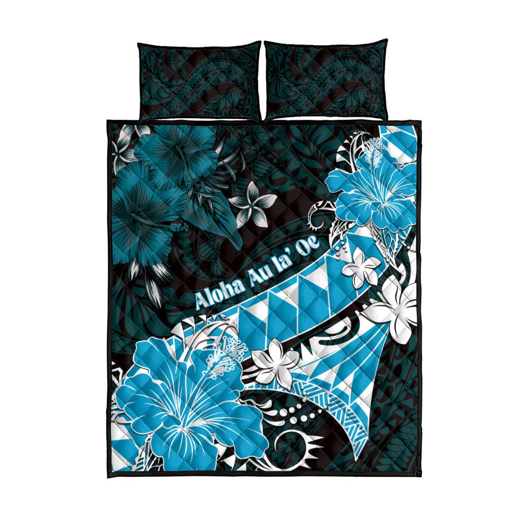 Hawaii Valentine Day Quilt Bed Set Polynesian Hibiscus Art Style Turquoise LT05 - Polynesian Pride