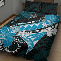 Hawaii Valentine Day Quilt Bed Set Polynesian Hibiscus Art Style Turquoise LT05 - Polynesian Pride