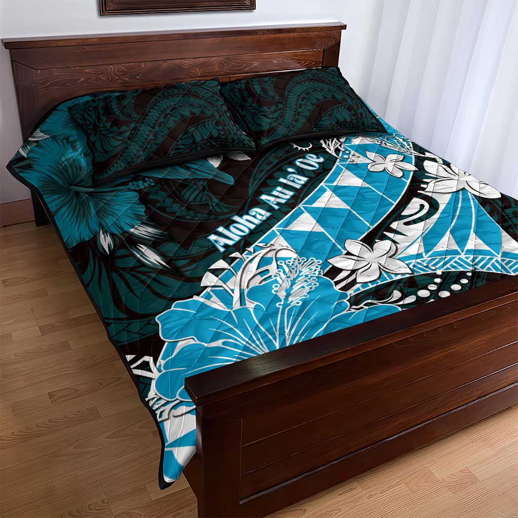 Hawaii Valentine Day Quilt Bed Set Polynesian Hibiscus Art Style Turquoise LT05 - Polynesian Pride
