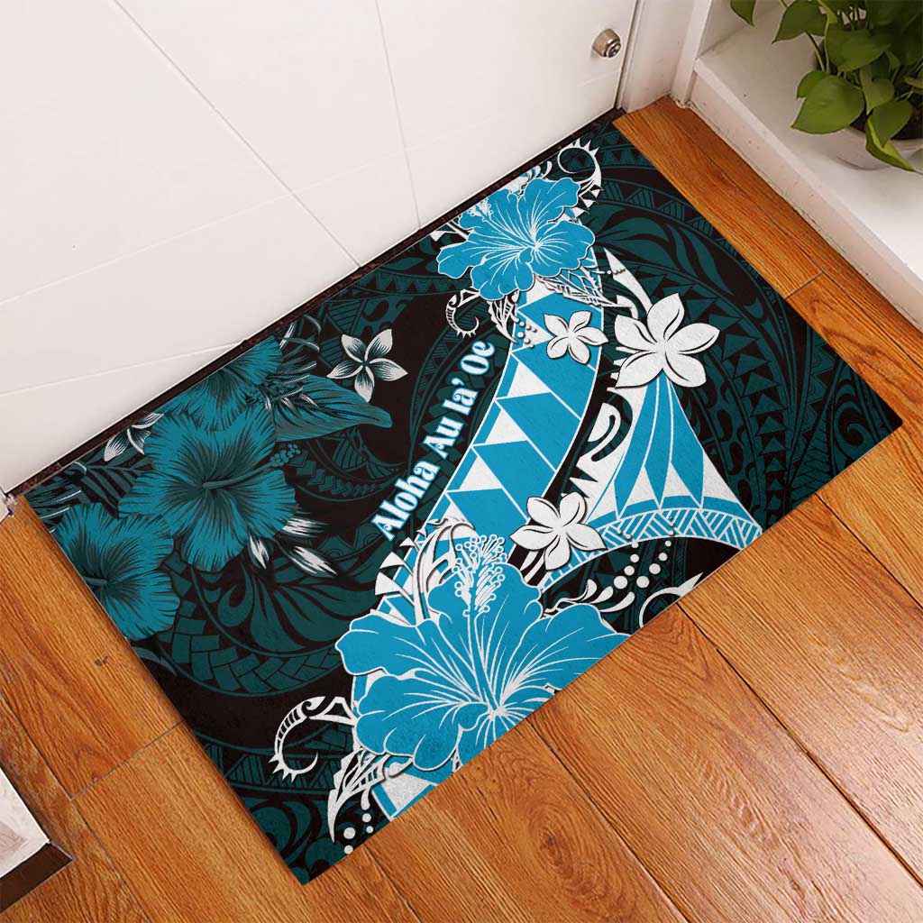 Hawaii Valentine Day Rubber Doormat Polynesian Hibiscus Art Style Turquoise LT05 - Polynesian Pride