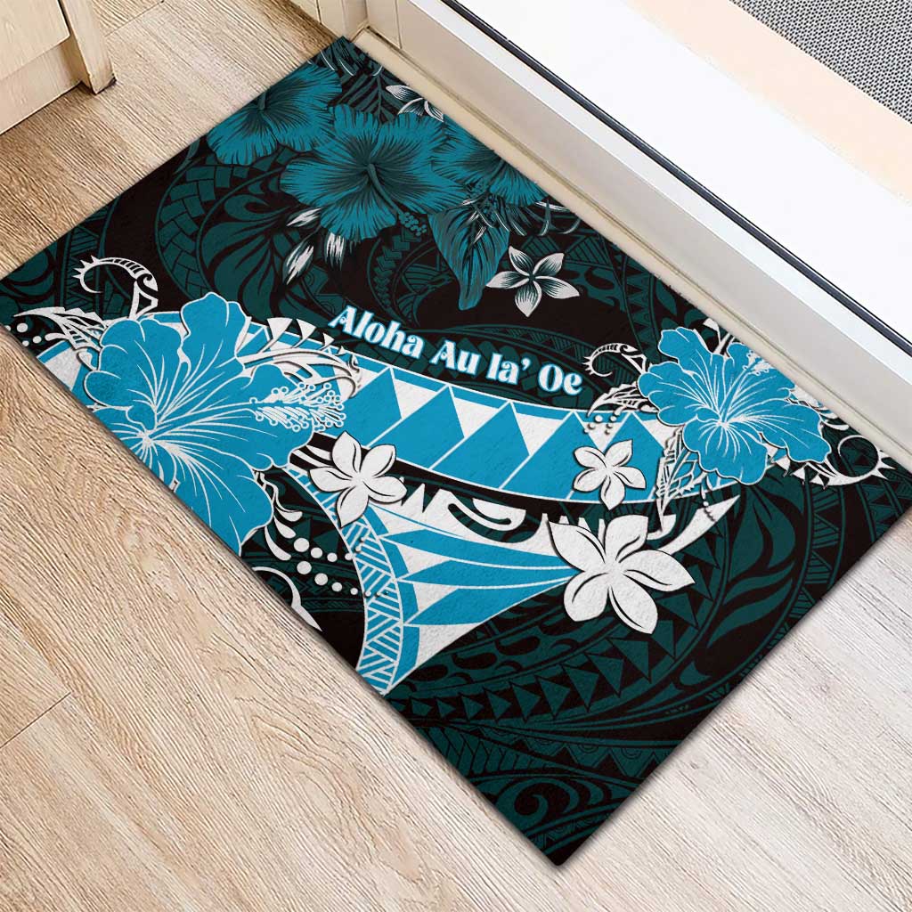 Hawaii Valentine Day Rubber Doormat Polynesian Hibiscus Art Style Turquoise LT05 - Polynesian Pride
