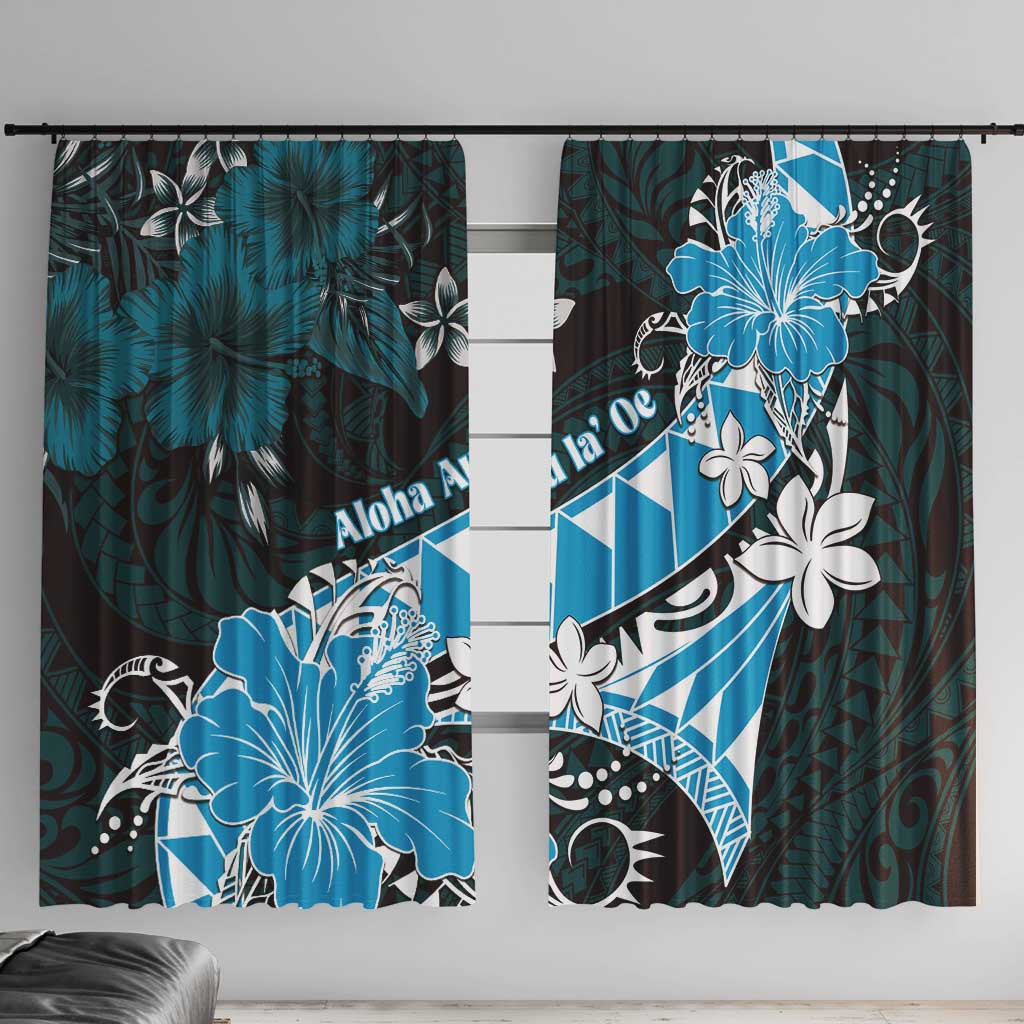 Hawaii Valentine Day Window Curtain Polynesian Hibiscus Art Style Turquoise LT05 With Hooks Turquoise - Polynesian Pride