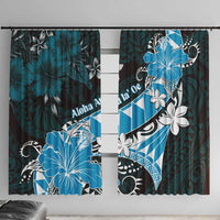 Hawaii Valentine Day Window Curtain Polynesian Hibiscus Art Style Turquoise LT05 With Hooks Turquoise - Polynesian Pride