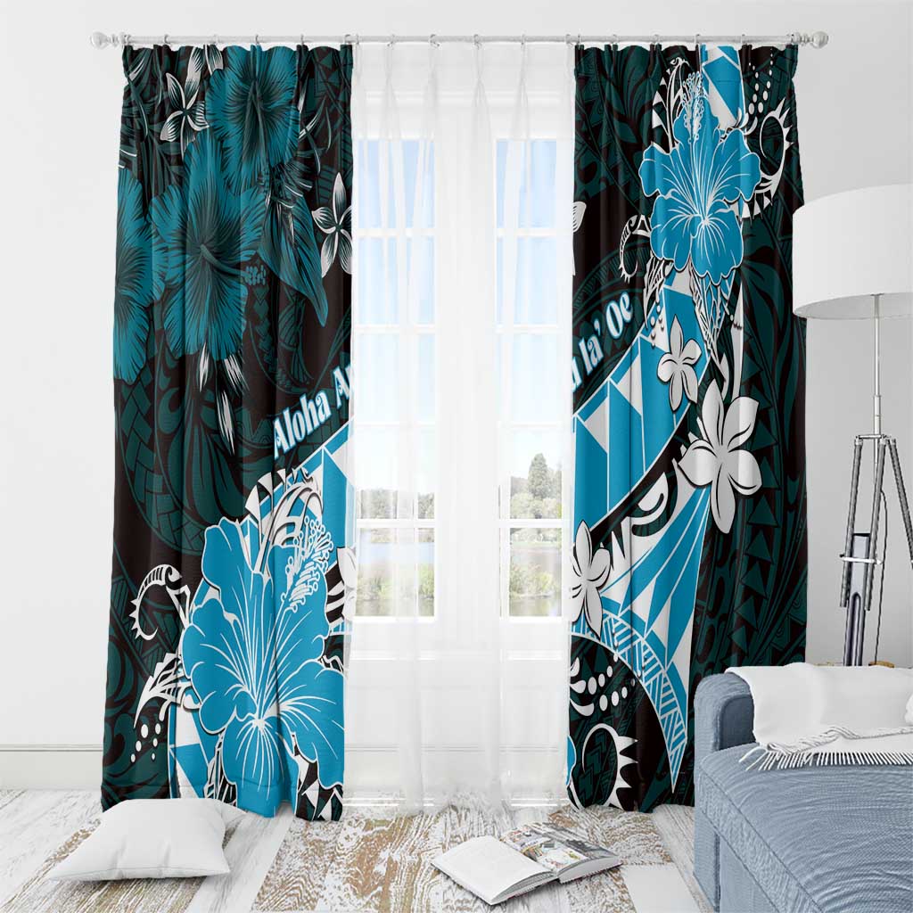 Hawaii Valentine Day Window Curtain Polynesian Hibiscus Art Style Turquoise LT05 - Polynesian Pride