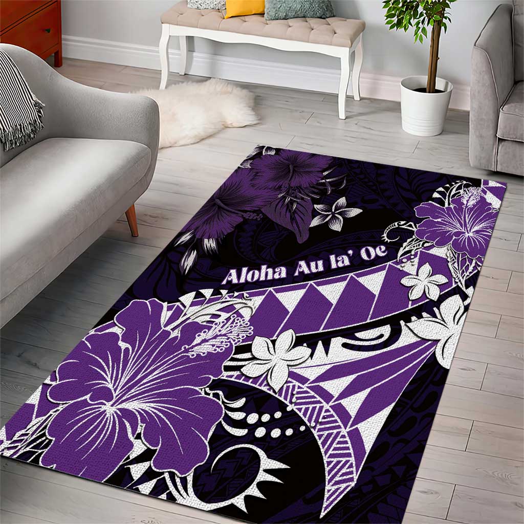 Hawaii Valentine Day Area Rug Polynesian Hibiscus Art Style Purple LT05 - Polynesian Pride