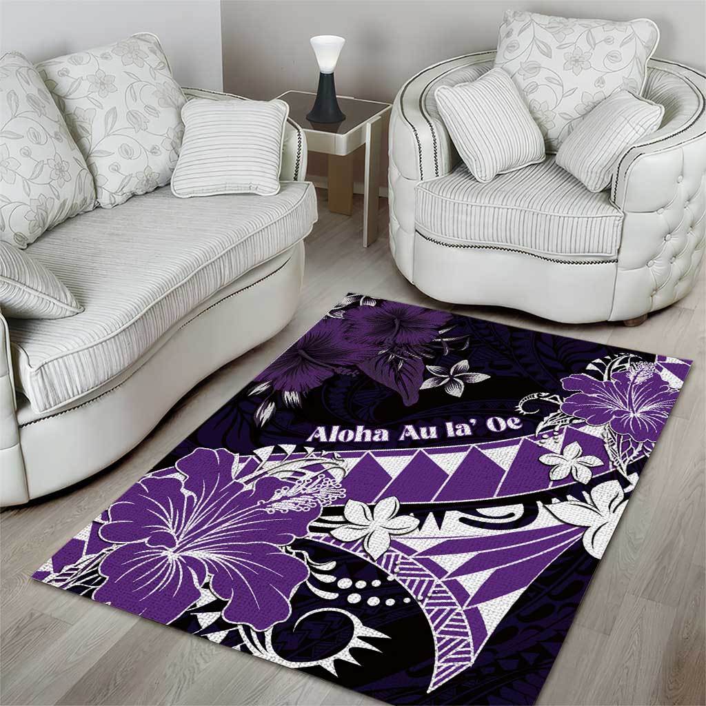 Hawaii Valentine Day Area Rug Polynesian Hibiscus Art Style Purple LT05 - Polynesian Pride
