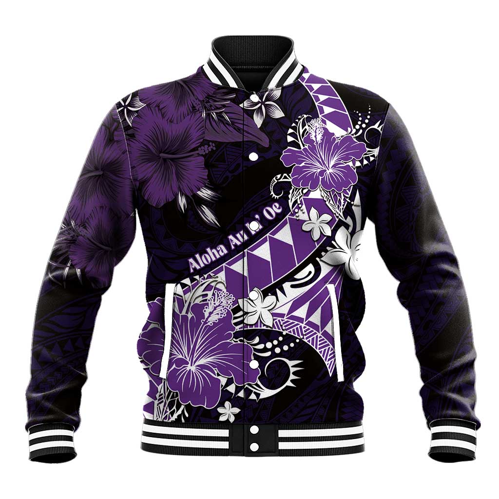Personalised Hawaii Valentine Day Baseball Jacket Polynesian Hibiscus Art Style Purple LT05 Unisex Purple - Polynesian Pride