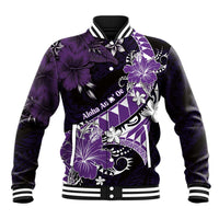 Personalised Hawaii Valentine Day Baseball Jacket Polynesian Hibiscus Art Style Purple LT05 Unisex Purple - Polynesian Pride