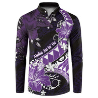 Personalised Hawaii Valentine Day Button Sweatshirt Polynesian Hibiscus Art Style Purple LT05 Purple - Polynesian Pride