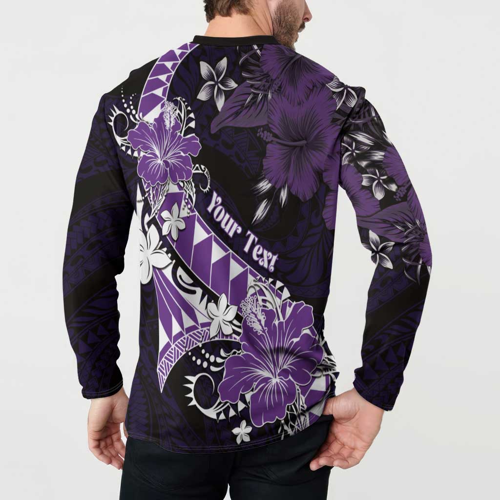 Personalised Hawaii Valentine Day Button Sweatshirt Polynesian Hibiscus Art Style Purple LT05 - Polynesian Pride
