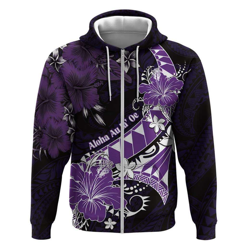Personalised Hawaii Valentine Day Hoodie Polynesian Hibiscus Art Style Purple LT05 Zip Hoodie Purple - Polynesian Pride