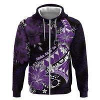 Personalised Hawaii Valentine Day Hoodie Polynesian Hibiscus Art Style Purple LT05 Zip Hoodie Purple - Polynesian Pride