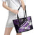 Hawaii Valentine Day Leather Tote Bag Polynesian Hibiscus Art Style Purple