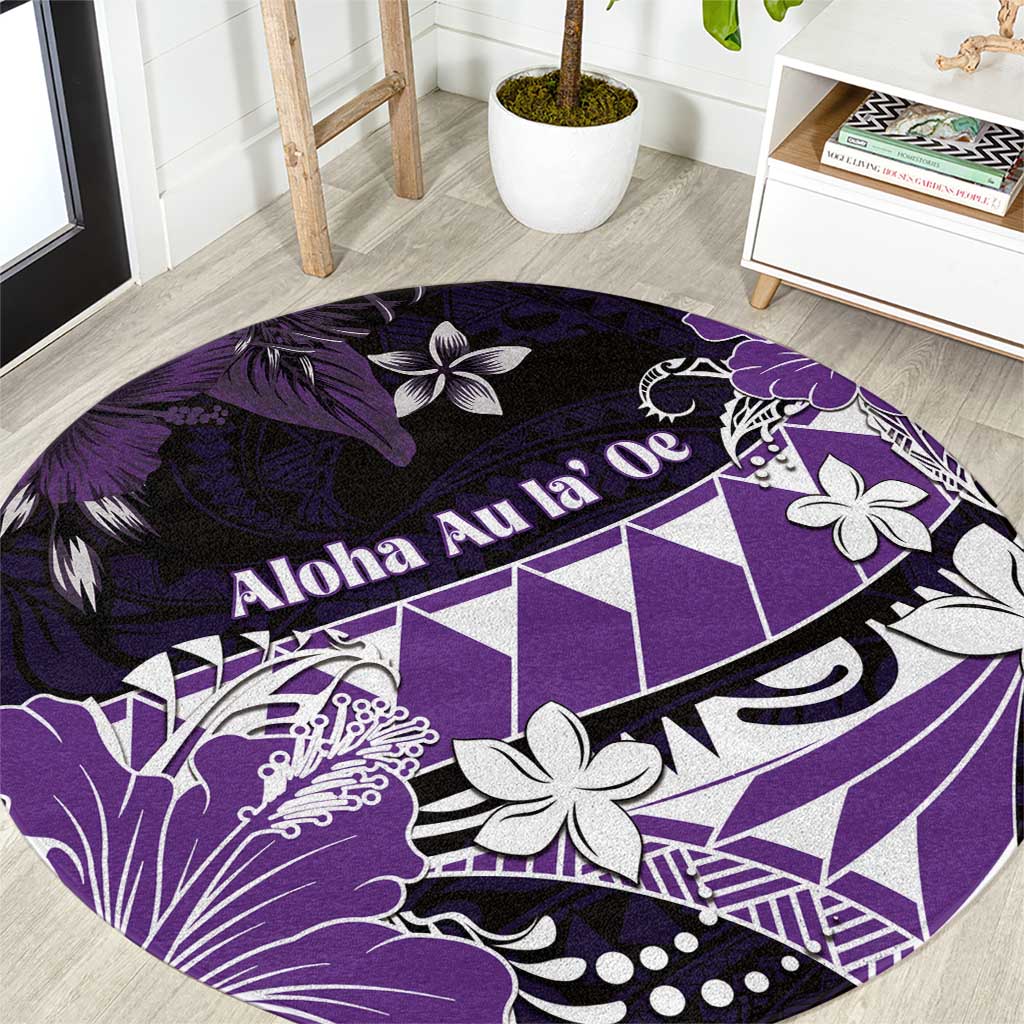 Hawaii Valentine Day Round Carpet Polynesian Hibiscus Art Style Purple