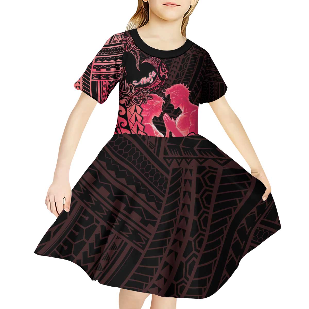Alofa Samoa Valentine Red Kid Short Sleeve Dress Love Is The Greatest Thing LT05 - Polynesian Pride