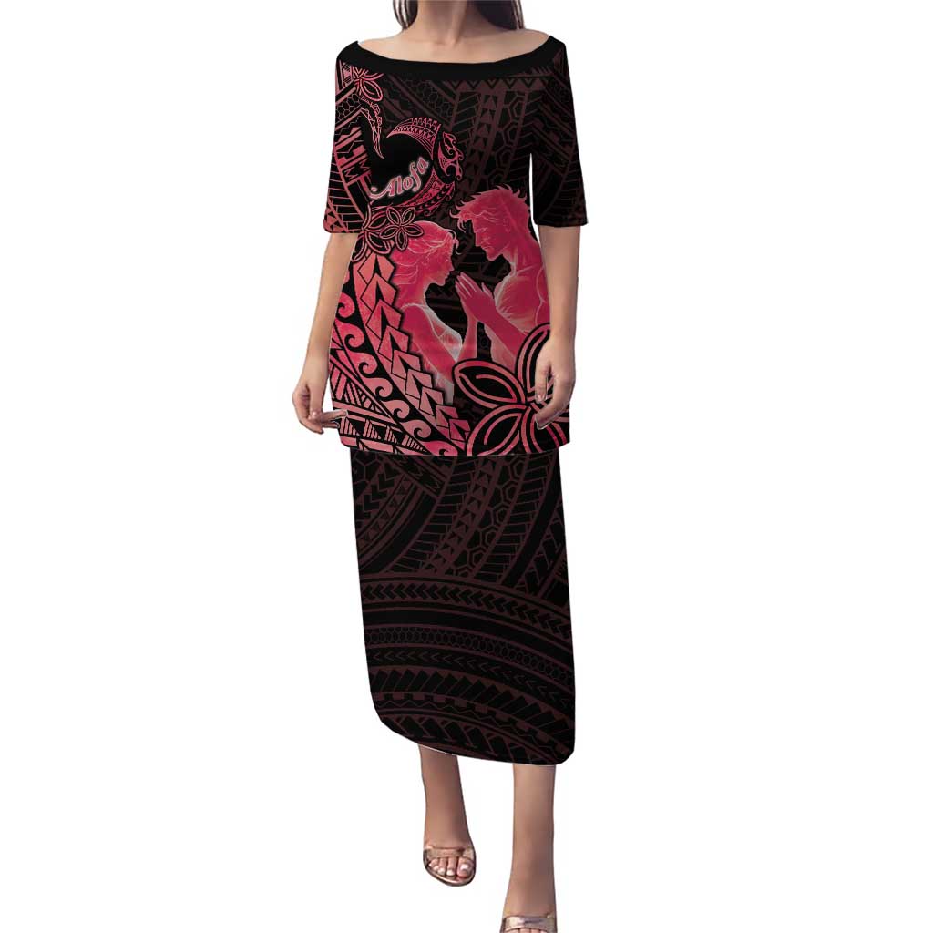 Alofa Samoa Valentine Red Puletasi Love Is The Greatest Thing LT05 Long Dress Red - Polynesian Pride