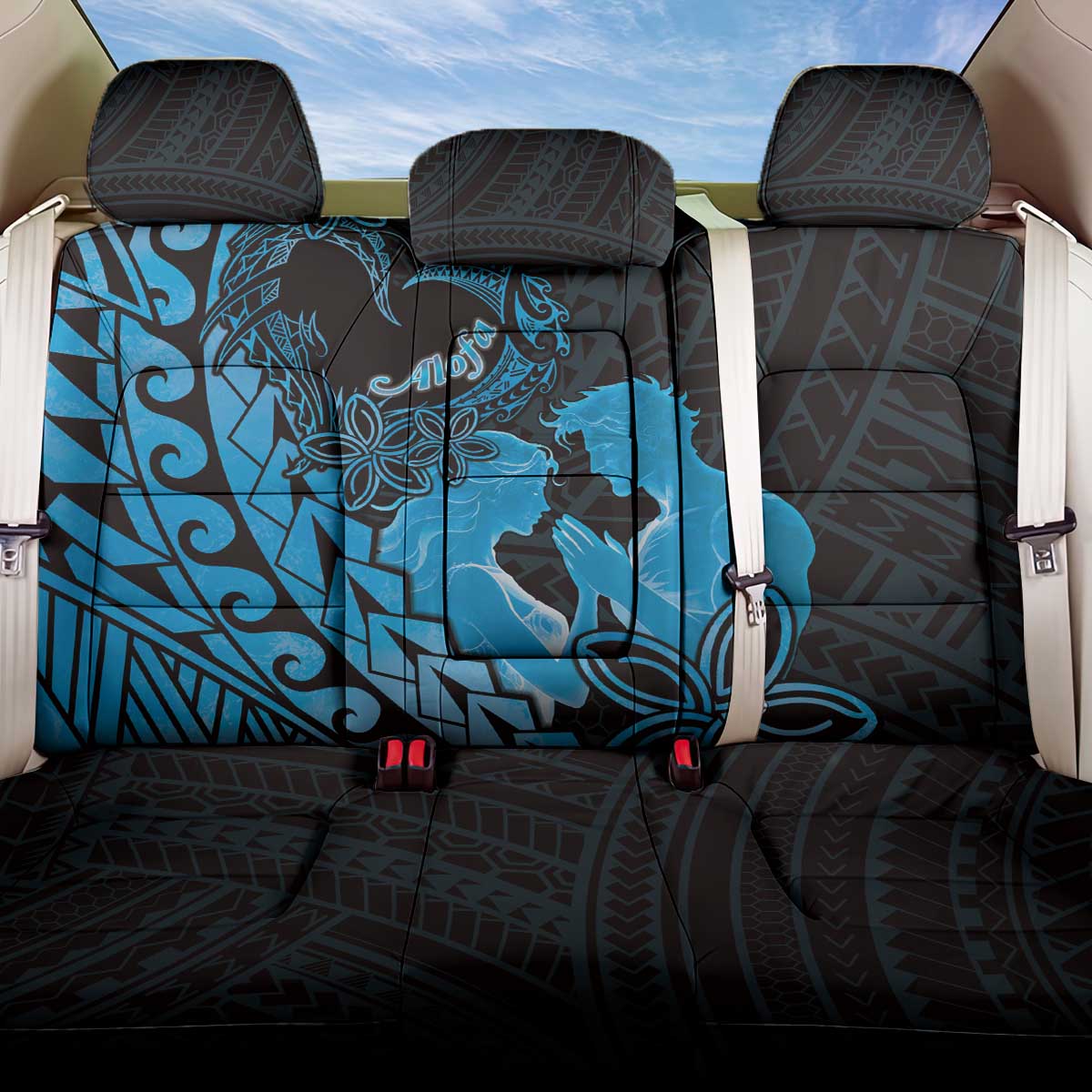 Alofa Samoa Valentine Blue Back Car Seat Cover Love Is The Greatest Thing LT05 One Size Blue - Polynesian Pride
