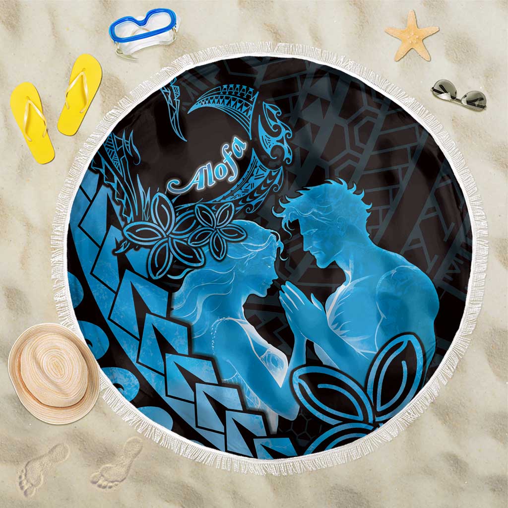 Alofa Samoa Valentine Blue Beach Blanket Love Is The Greatest Thing LT05 One Size 150cm Blue - Polynesian Pride