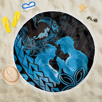 Alofa Samoa Valentine Blue Beach Blanket Love Is The Greatest Thing LT05 One Size 150cm Blue - Polynesian Pride