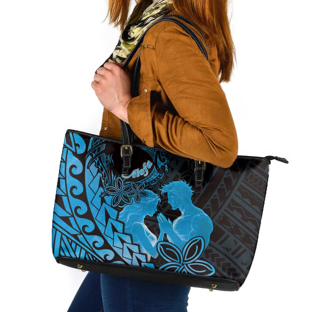 Alofa Samoa Valentine Blue Leather Tote Bag Love Is The Greatest Thing LT05 Blue - Polynesian Pride