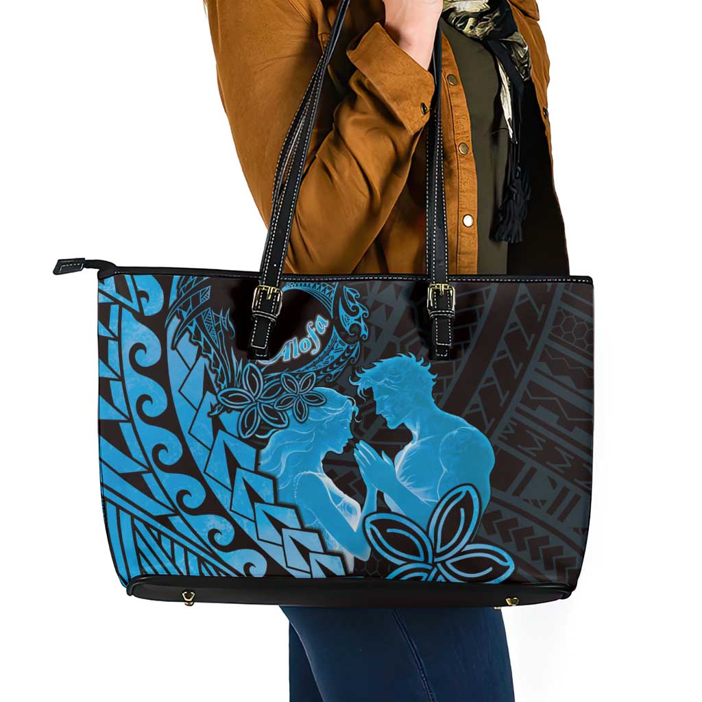 Alofa Samoa Valentine Blue Leather Tote Bag Love Is The Greatest Thing LT05 - Polynesian Pride