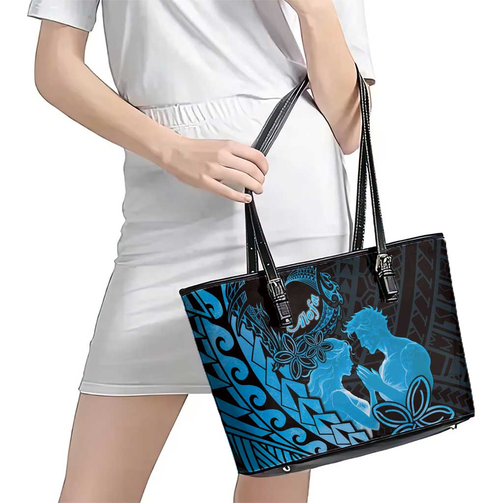 Alofa Samoa Valentine Blue Leather Tote Bag Love Is The Greatest Thing LT05 - Polynesian Pride